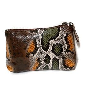 CHI CARLOS FALCHI BAG COSMETIC MULTI COLOR BROWN WHITE REPTILE PRINT PVC ZIP